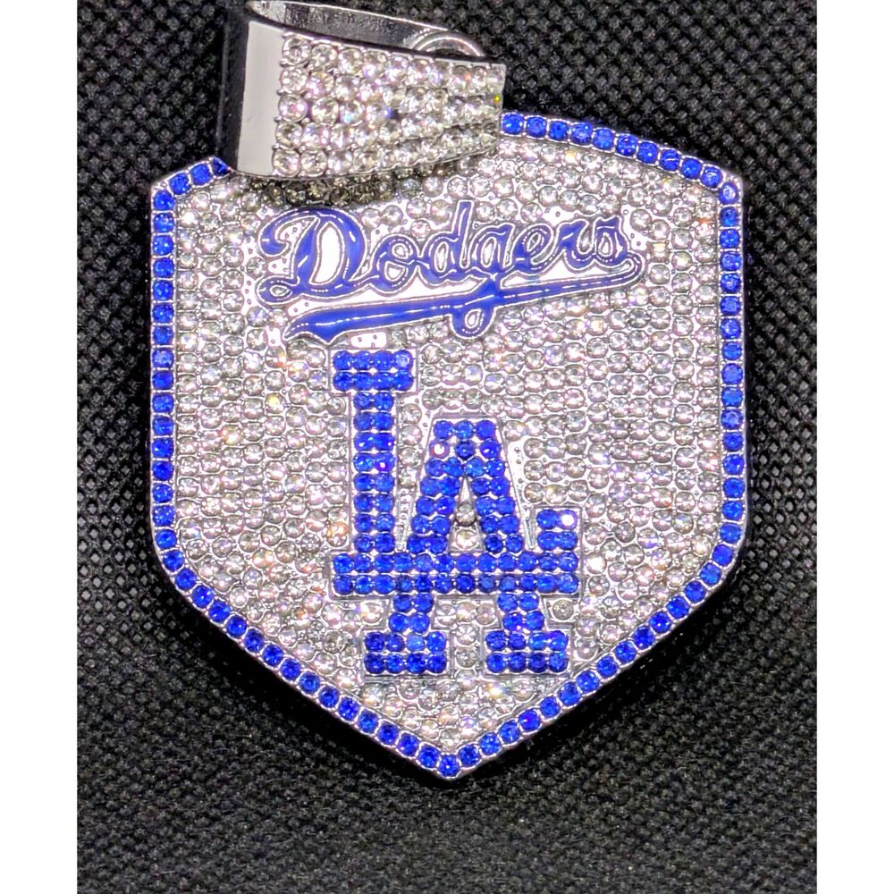 Brand New Iced Out 3 Inch LA Dodgers Pendant With Blue & White CZ Rhinestone